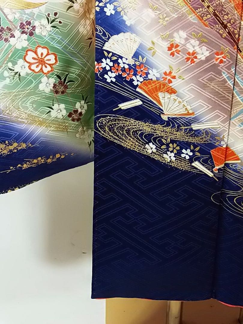 豪華振袖3点セット＊染め分け古典柄 金駒刺繍 沙耶型地紋 長襦袢・袋帯 晴れ着