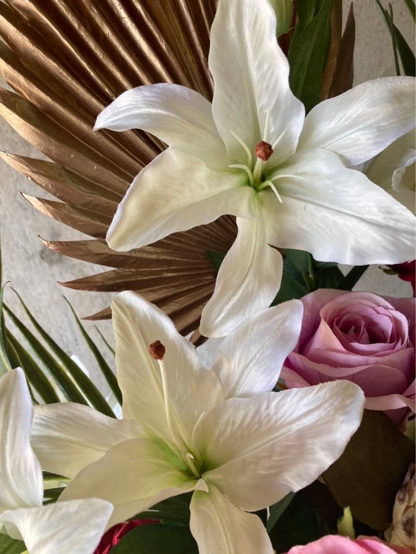 光触媒　人工観葉植物　ウォールグリーン　フェイクフラワー　カサブランカアレンジ