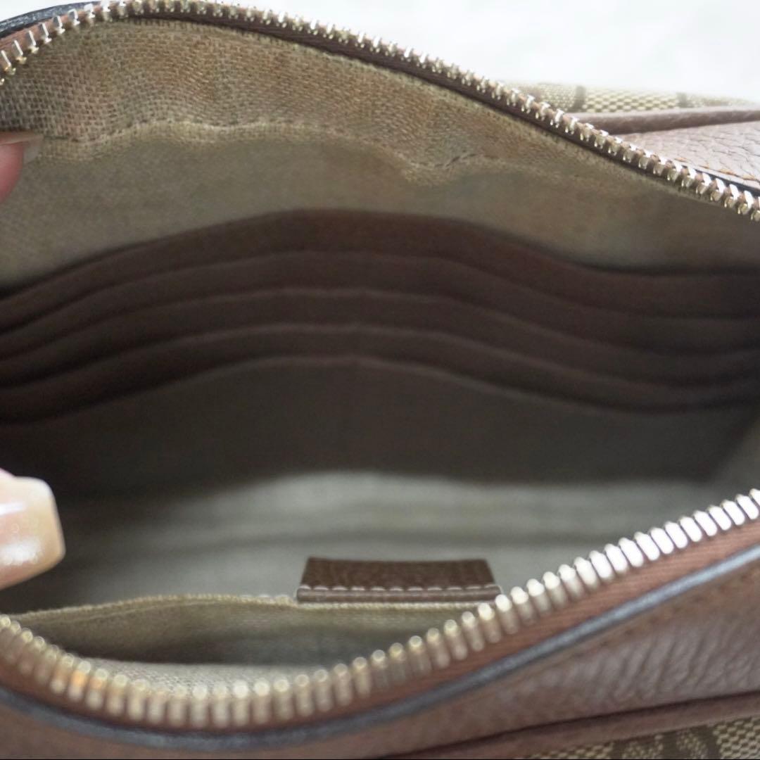 美品 グッチ GGキャンバス レザー ショルダーバッグ カメラバッグ