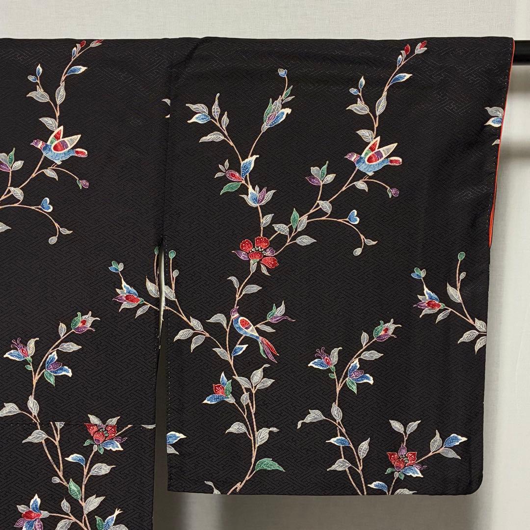 D194 訪問着　鳥　唐花　正絹　着物　袷　極美品