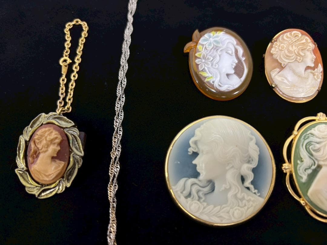 10-27-3 カメオ まとめ セット シェル メノウ ブローチ ネックレス