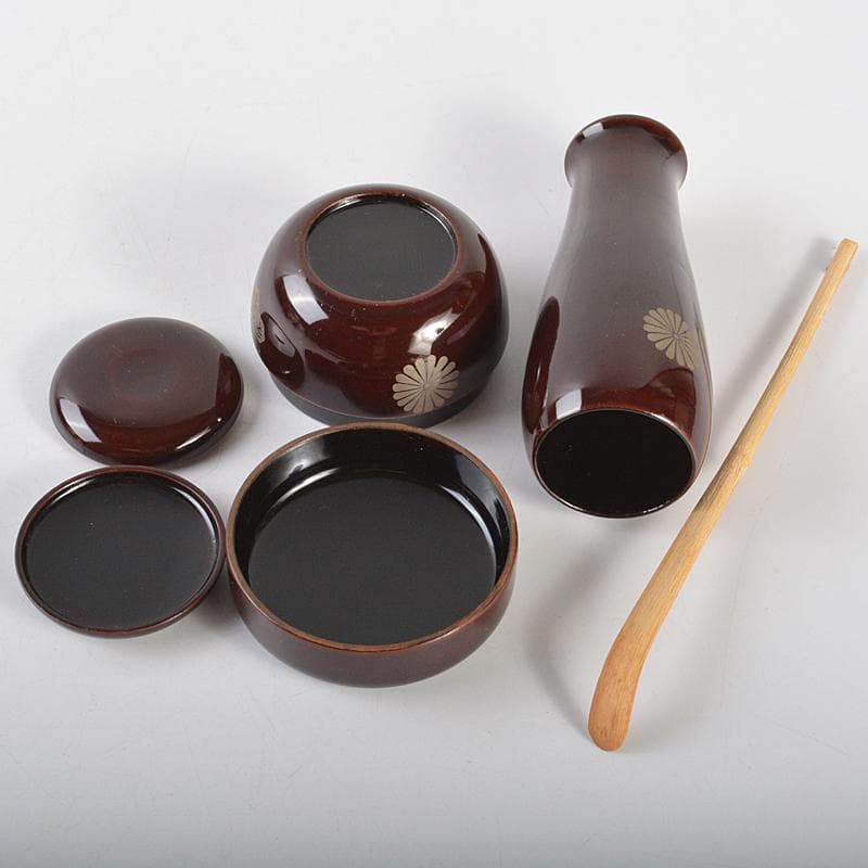 茶道具　利休茶箱　色絵花文茶碗　菊桐蒔絵棗など　七点　一式　V　R7103