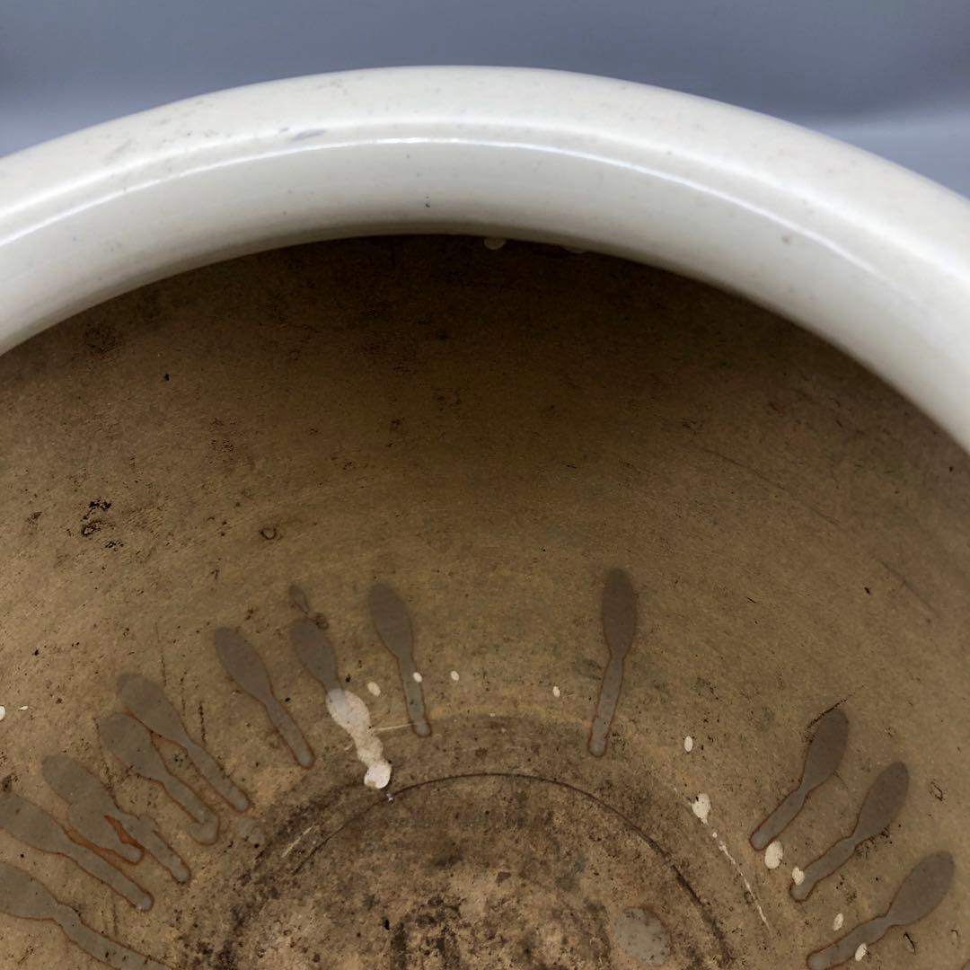 たちばな焼陶器藍色染め付け山水画火鉢24cm伝統工芸骨董品メダカ金魚睡蓮鉢