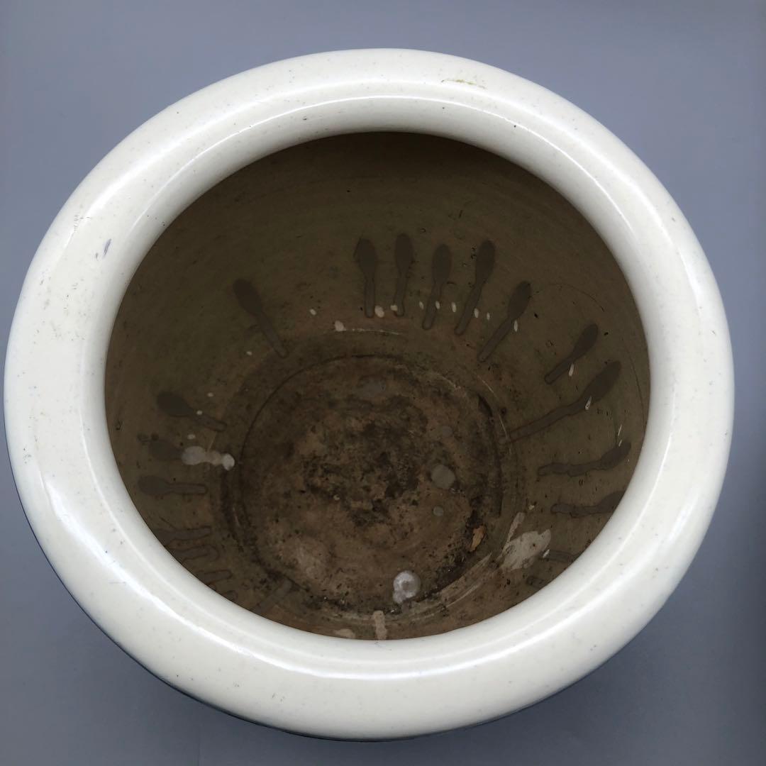 たちばな焼陶器藍色染め付け山水画火鉢24cm伝統工芸骨董品メダカ金魚睡蓮鉢