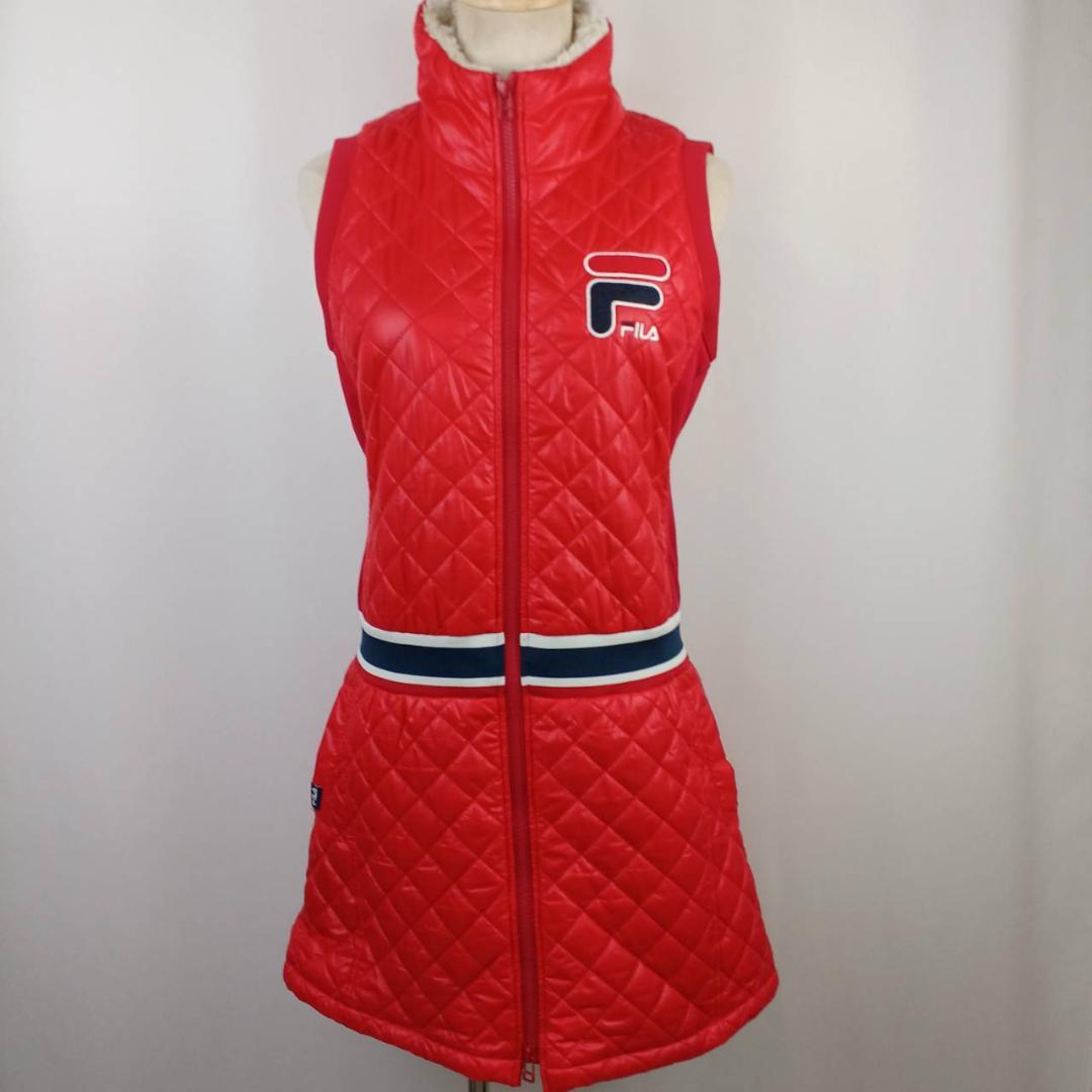FILA GOLF　キルティングワンピース　M　レッド中綿　ロゴワッペン