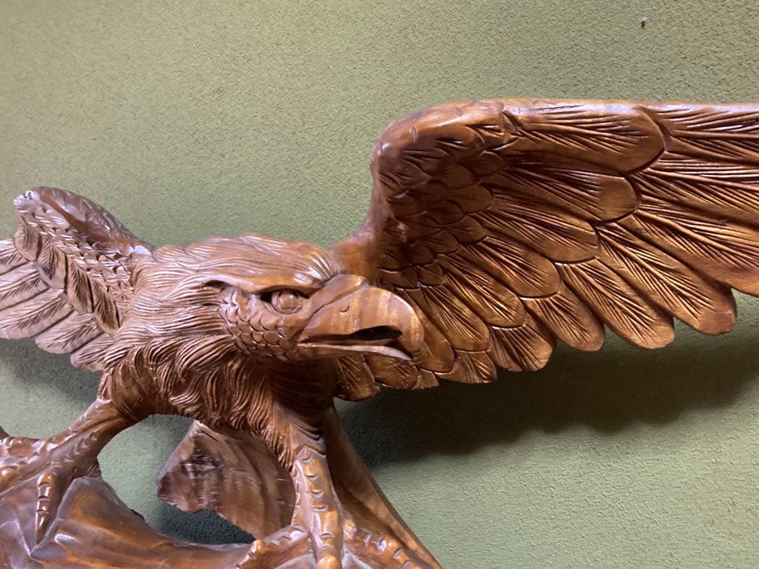 木製彫刻 虎　鷹アンティーク　天然木　置物 縁起物　一枚板