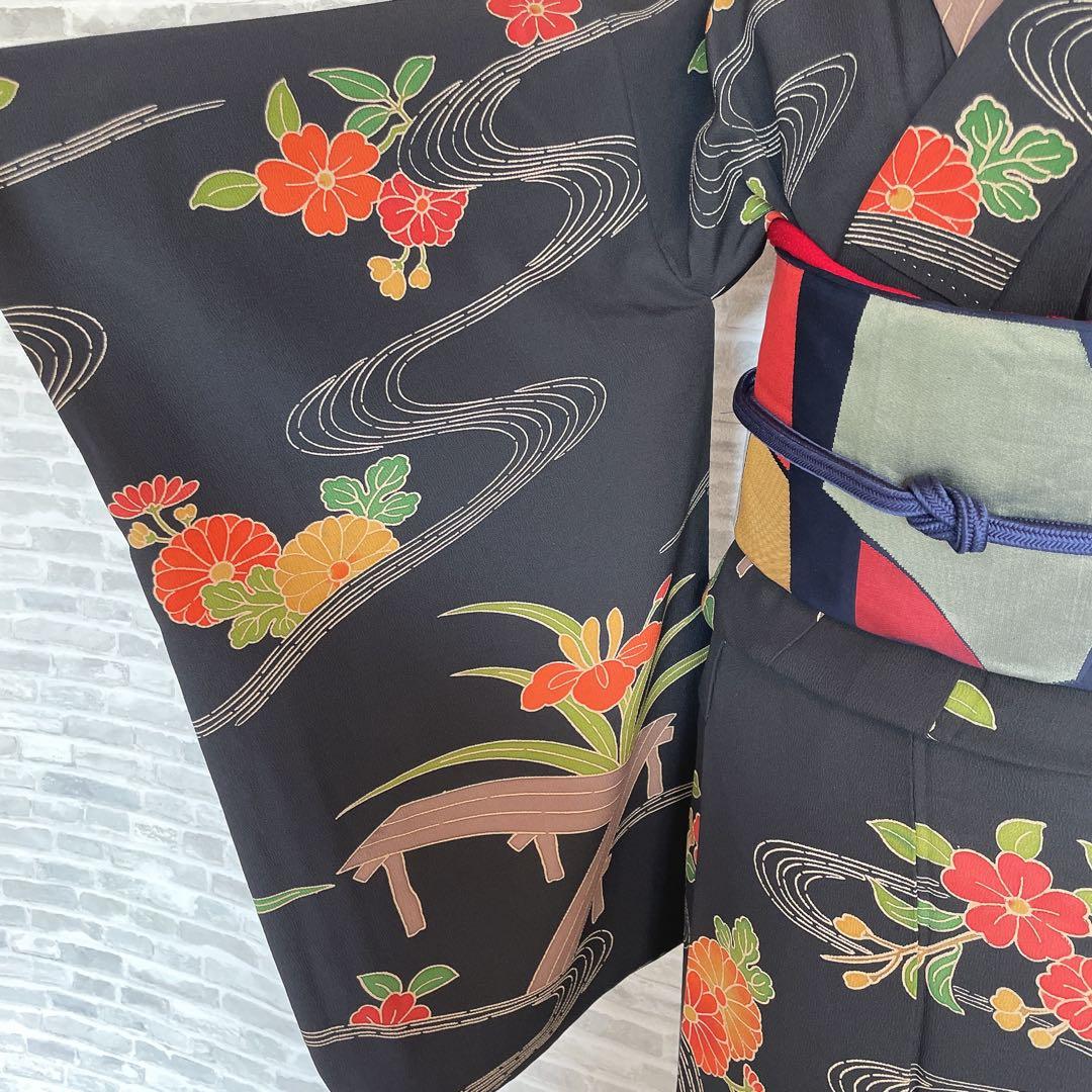 小紋　フルセット　あやめ　菊　流水　型染め　縮緬　お散歩　お買い物　着物　P4