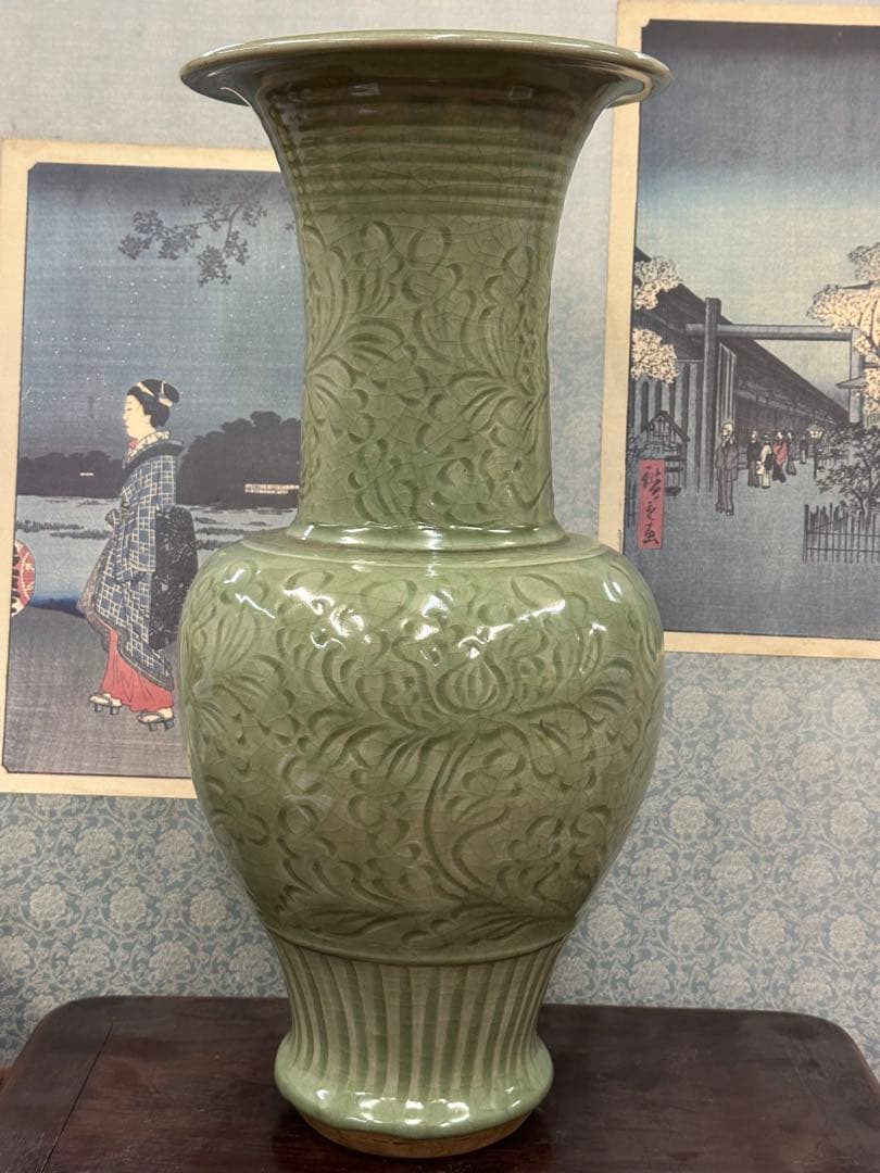 龍泉窑大瓶 置物 中国古美術