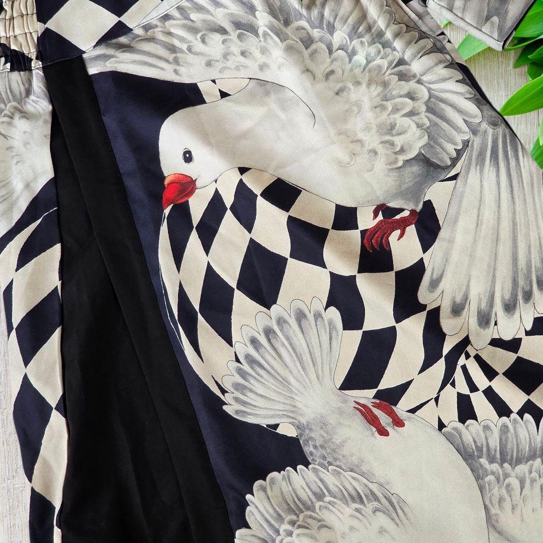 重宗玉緒 コラボ ワンピース 着物 鳩 冬 和装 和服 カジュアル 現代和装　袷