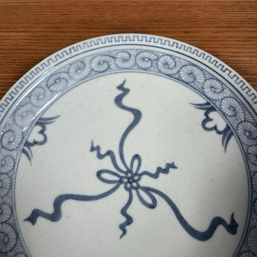 有田焼 李荘窯 染付水引地紋 手造り渕付皿 2枚セット☆