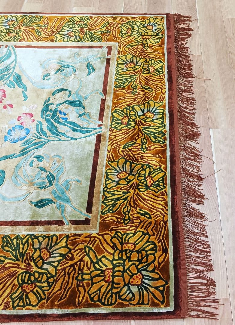 Y3001 中国シルク段通 特大判 245×169㎝ シルク100% 手織り