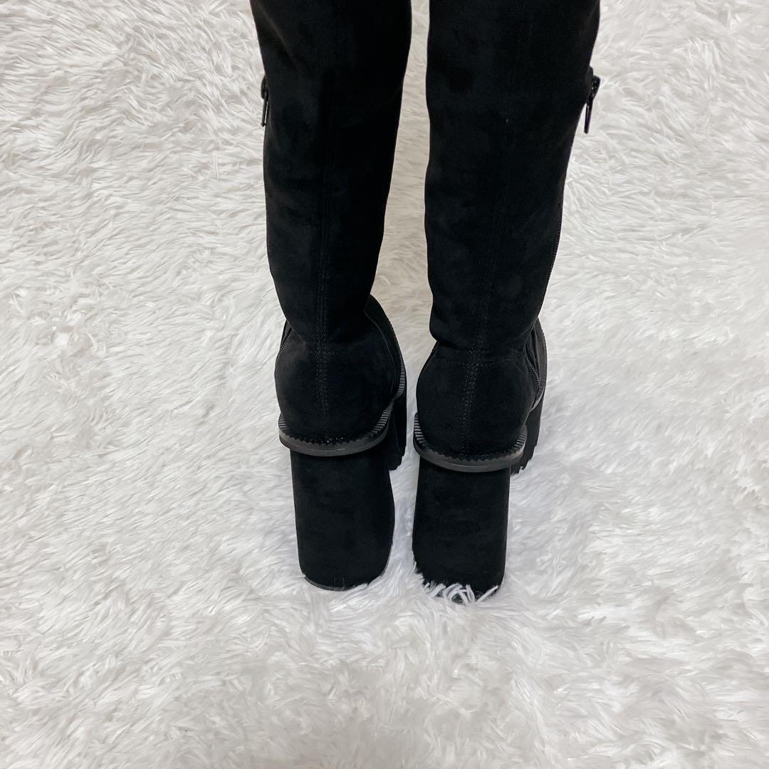 未使用品　EMODA スクエアフィットロングブーツ　S ニーハイブーツ　黒　厚底