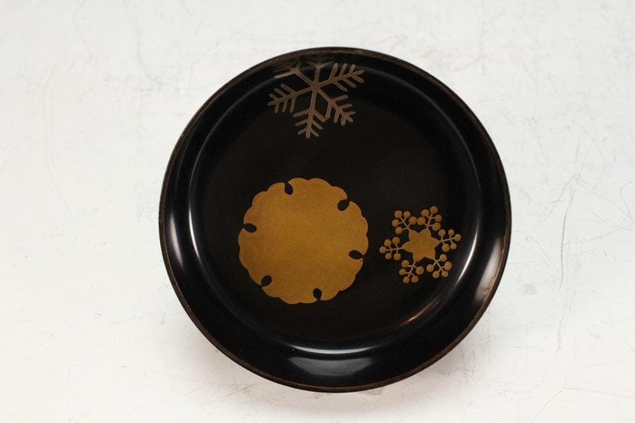 茶道具 塗師 辻 石斎作 糸目平棗 蓋内 雪蒔絵 共箱 美品(K-A642)
