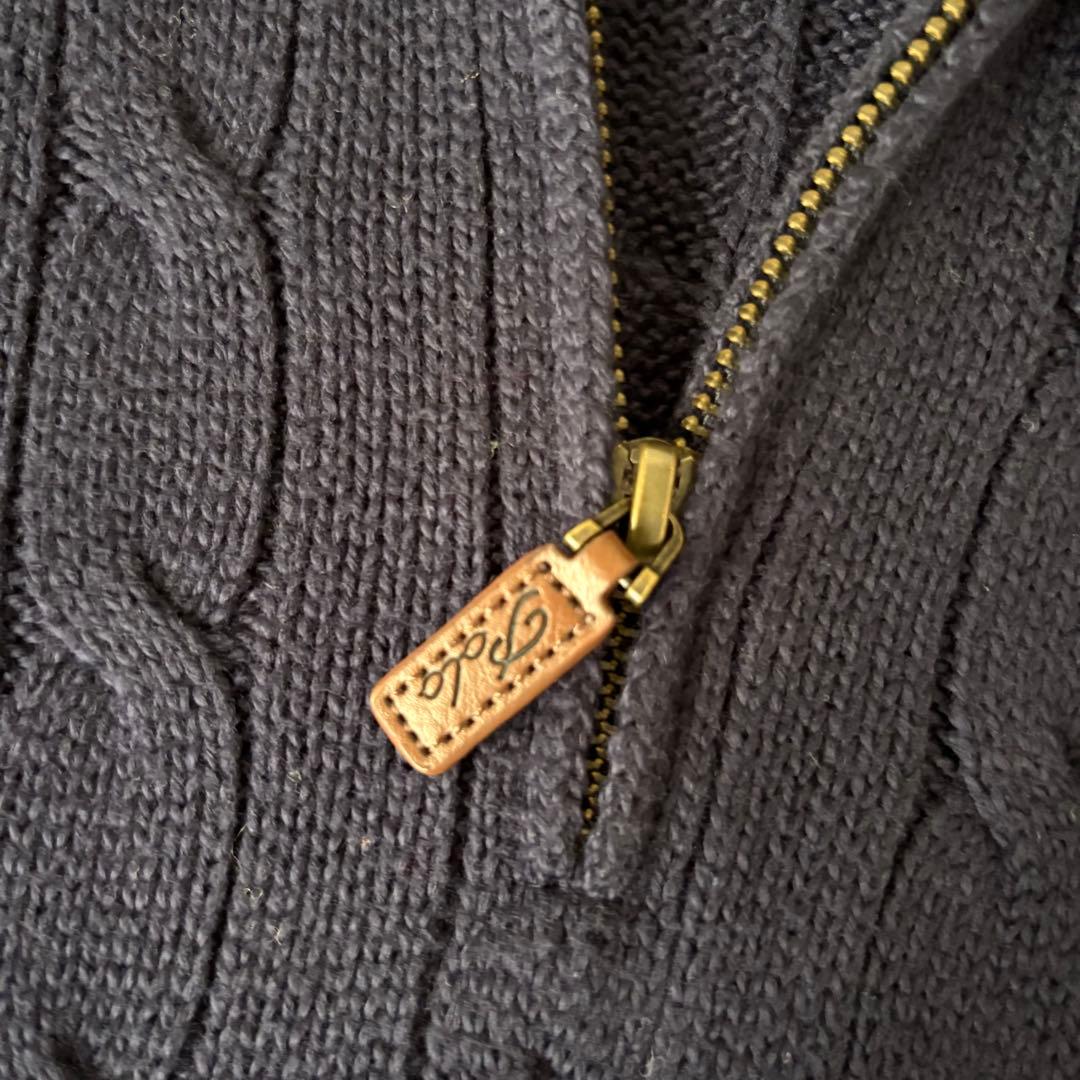 【希少✨】ポロラルフローレン　ケーブルニット　ハーフジップ　紺　大人気　刺繍　M