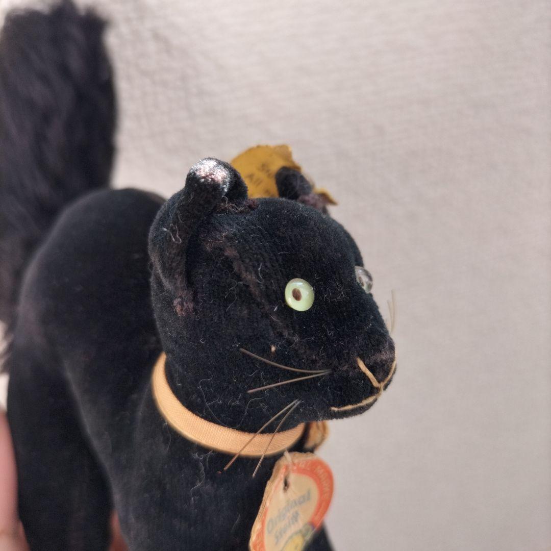 ビンテージ　シュタイフ　トム　キャット 黒猫　別珍製　高さ10cm ①