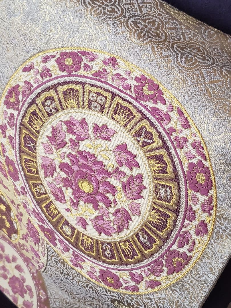 【美品＊着物帯セット】お花の訪問着　濃紺　帝王紫の袋帯　正絹　本日特価☆　裄67