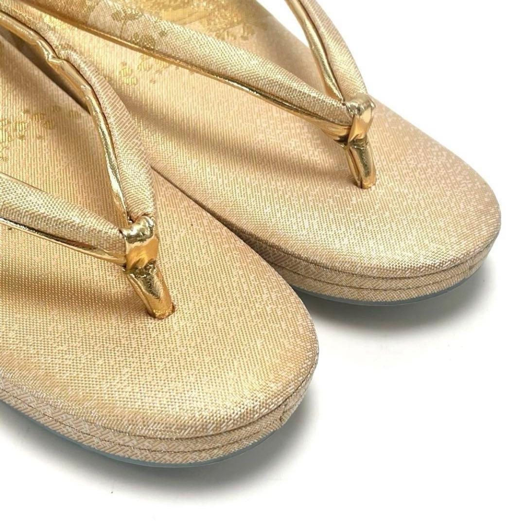 最終価格 新春セール 美品 創作 御誂 和装用バッグ 草履 2点セット ゴールド