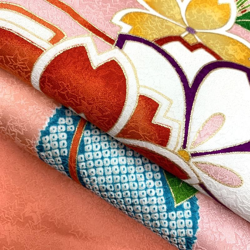 507ag51□七五三 七歳 女児 着物&袋帯＆長襦袢 金彩 毬 桜□状態良好