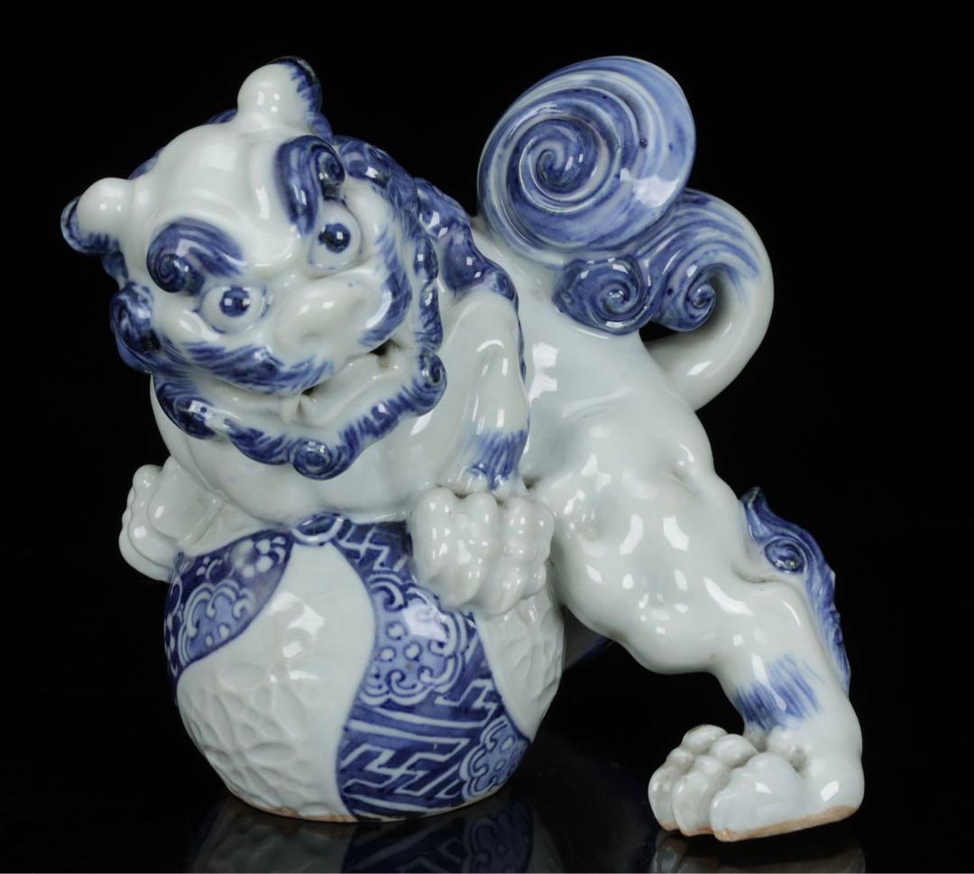 古美術　古平戸　平戸焼　染付　玉獅子　獅子　唐獅子　狛犬　縁起物　置物