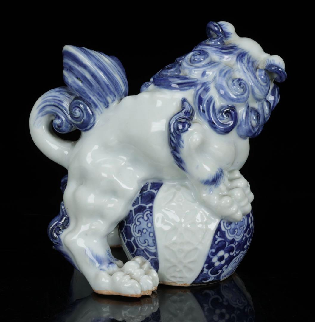 古美術　古平戸　平戸焼　染付　玉獅子　獅子　唐獅子　狛犬　縁起物　置物