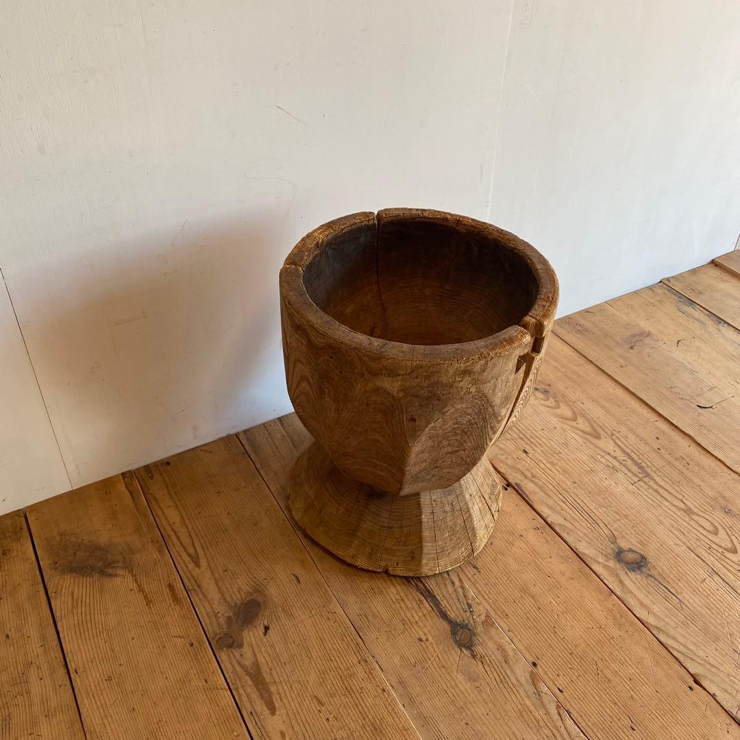 アンティーク ローテーブル 椅子 欅 臼 プリミティブ 無塗装 y156