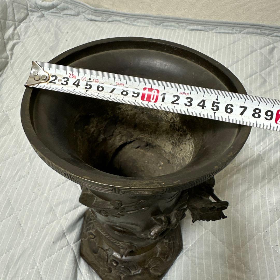時代物 中国 日本 銅器 龍の置物 鶴亀 薄端 花器 金属工芸 花瓶 龍花瓶