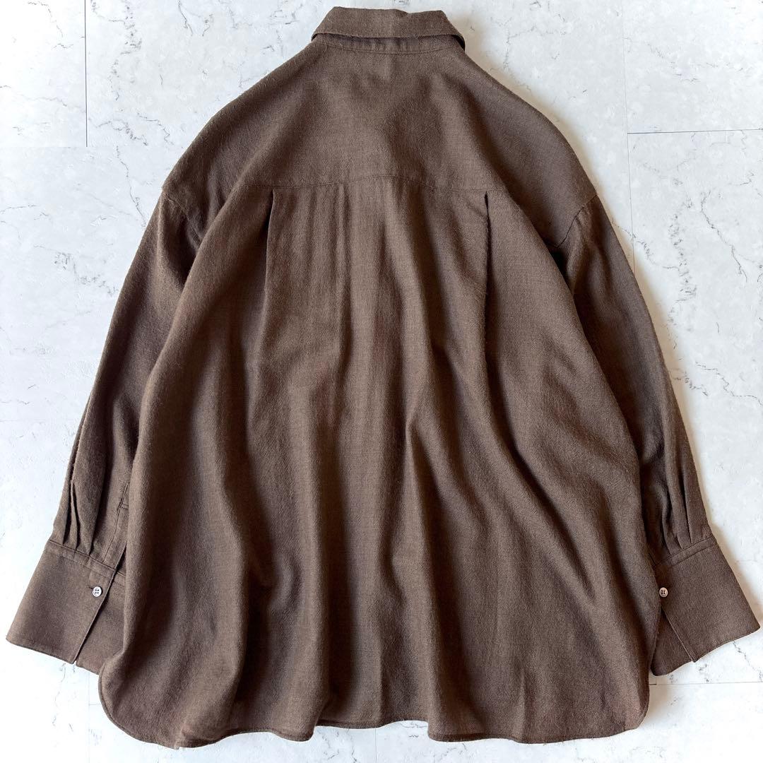 エブール ebure 日本製 ウール 比翼 オーバーサイズ長袖シャツ 茶ブラウン
