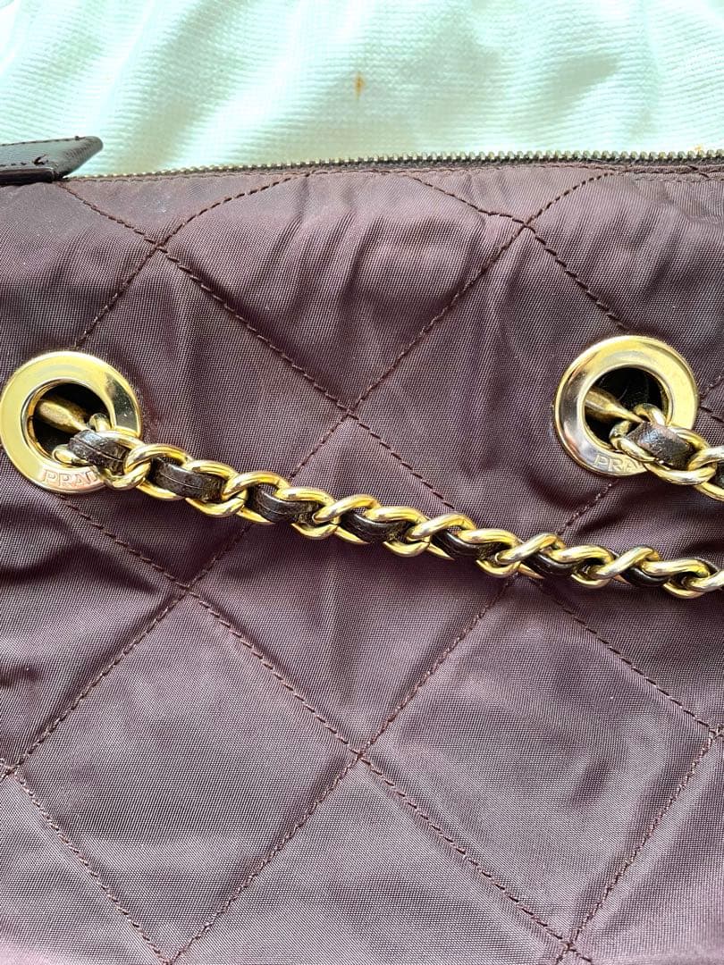 PRADAチェーンショルダーバッグ ナイロン ブラウン 白タグ50