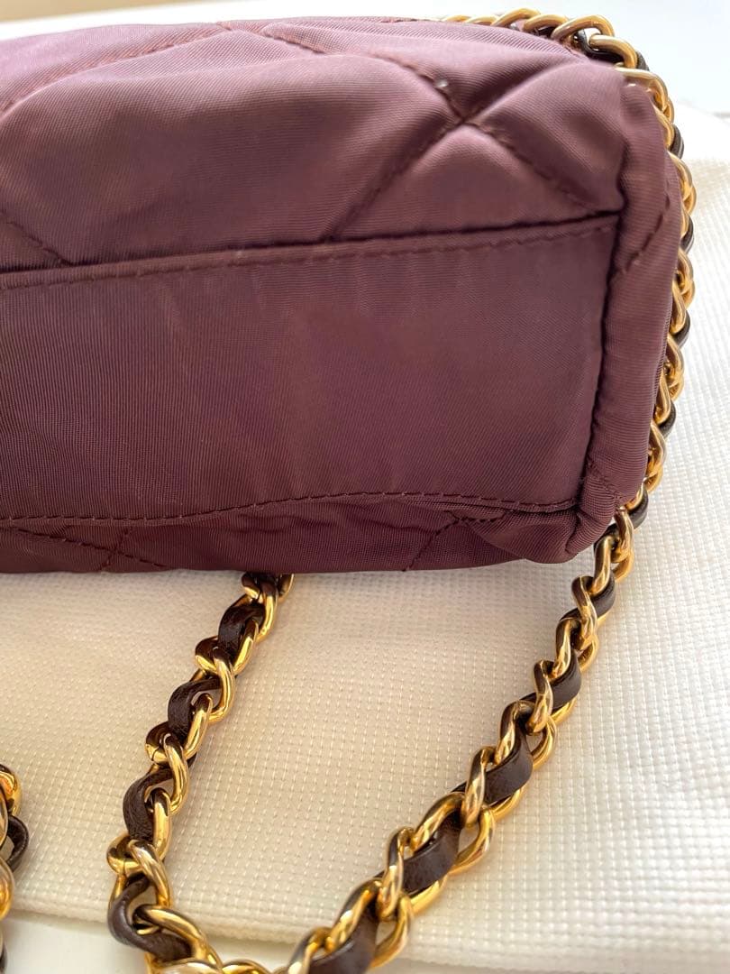 PRADAチェーンショルダーバッグ ナイロン ブラウン 白タグ50