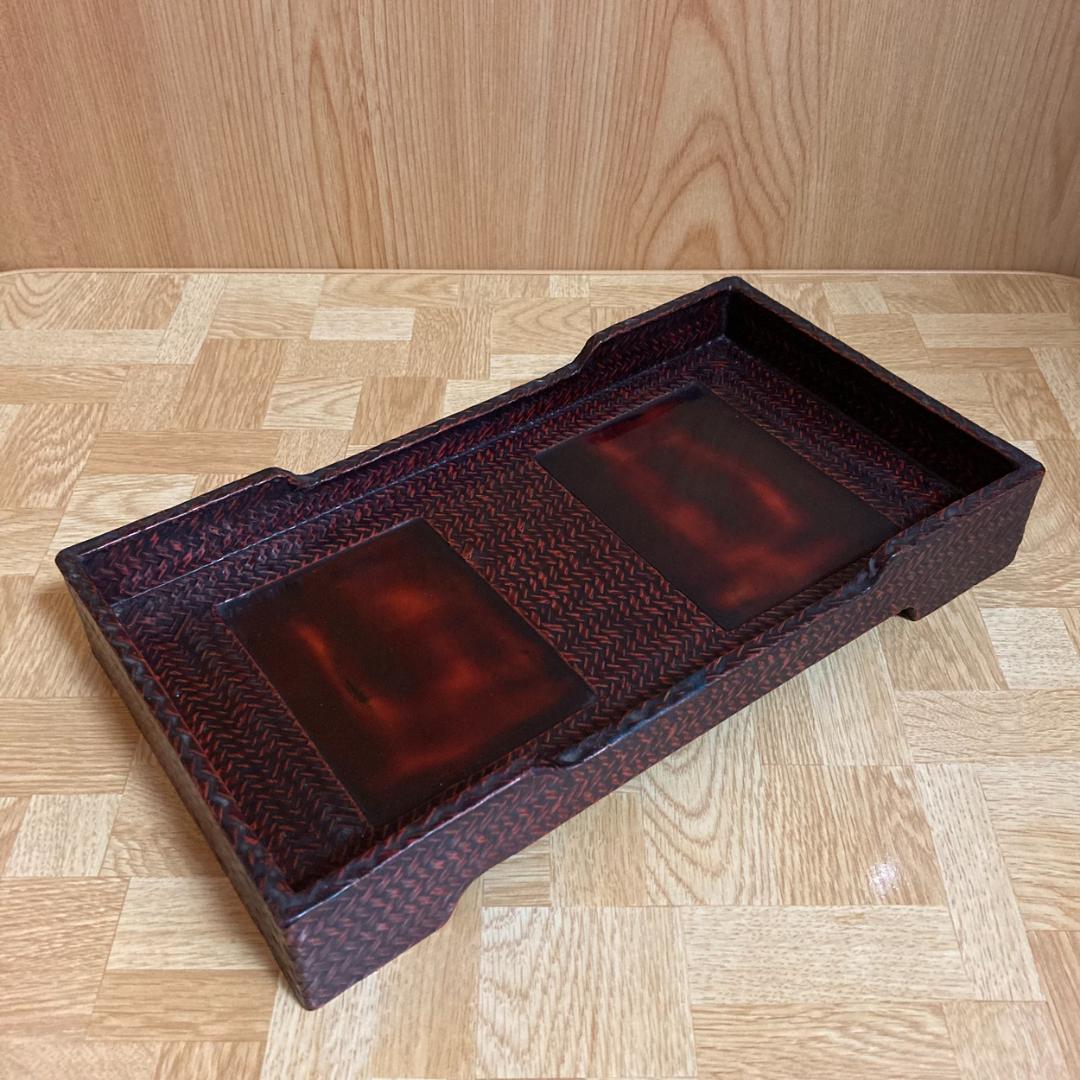 籃胎漆器　喫煙具　灰皿　煙草入　盆　3点セット　アンティーク