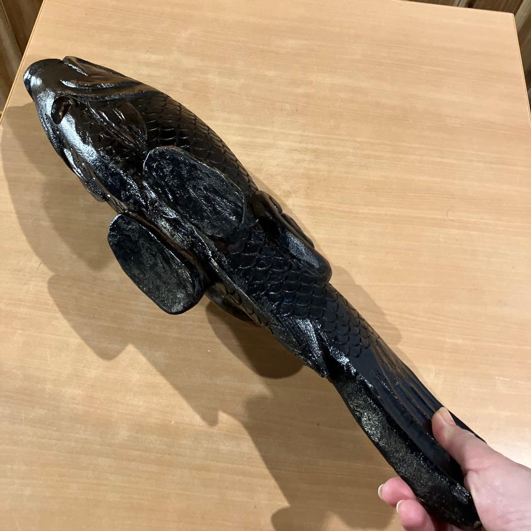 【未使用】自在鉤、鯉自在鉤、鯉横木、木彫り鯉、囲炉裏自在鉤　箱無し　長さ約46㌢