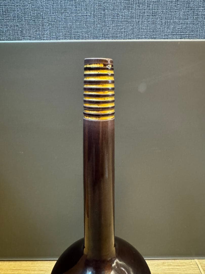 1512 【茶道具】中村翠嵐 紫交趾 鶴首花入　未使用