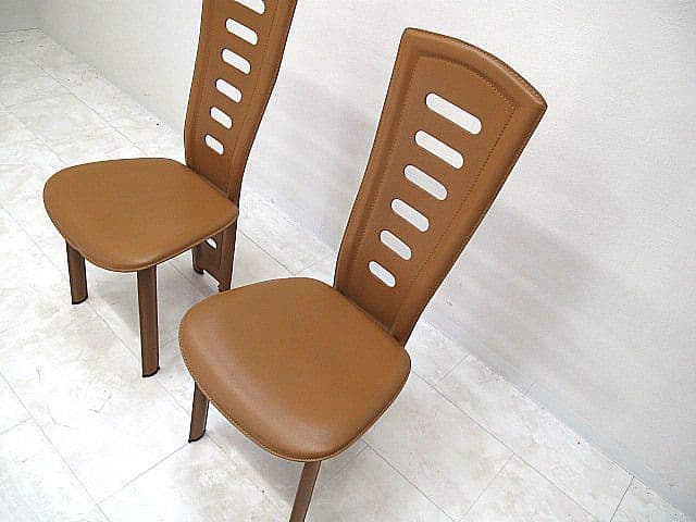 IDC大塚家具 総本革ダイニングチェア 2脚セット　　ハイバックチェア