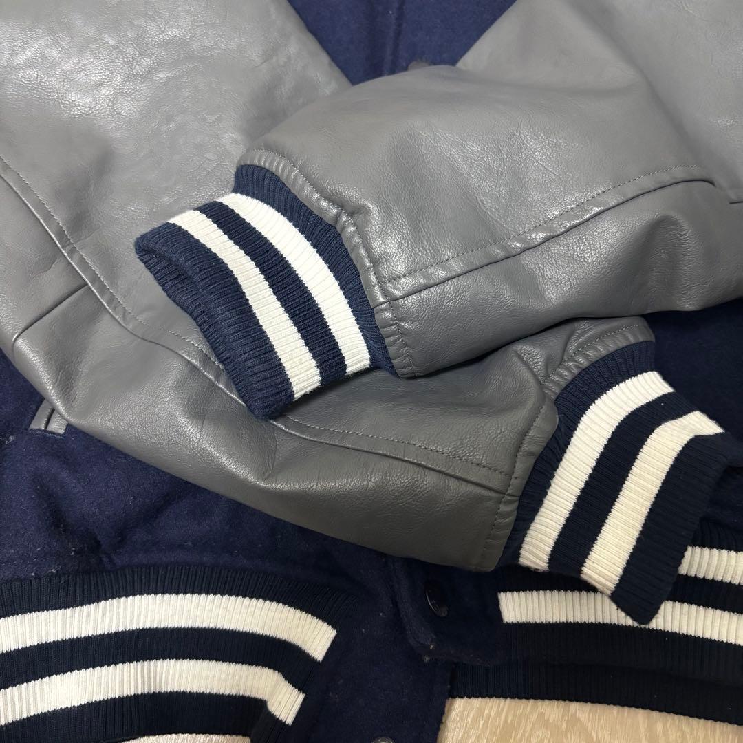 【超人気】エクストララージ☆ 袖切り替えパイルロゴウールスタジャン M ネイビー