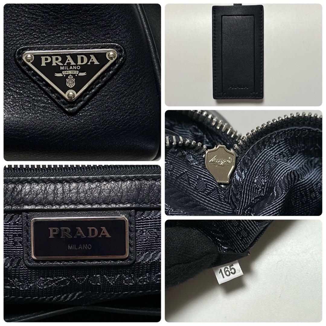 u09【極美品】プラダ　三角ロゴ　レザー　ネイビー　2way ビジネスバッグ.