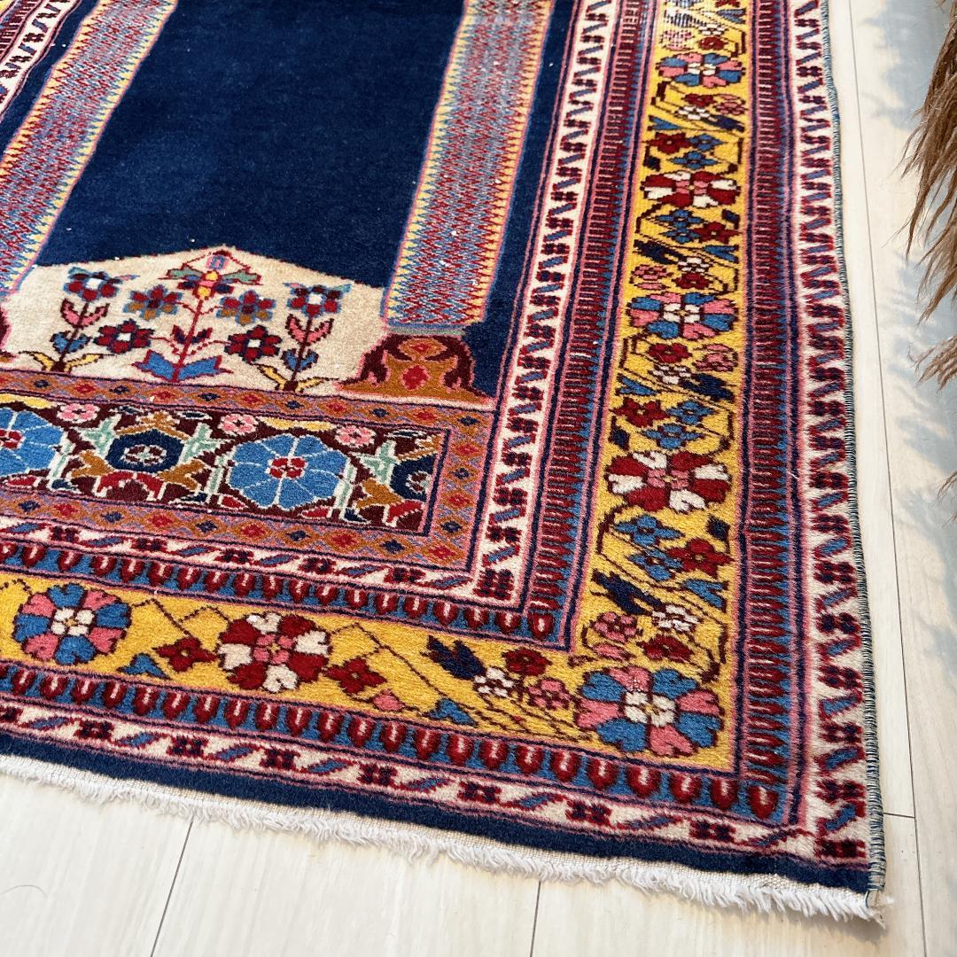 トルコ製ヴィンテージラグ838レア 高級 カイセリ ネイビー イエロー ピンク