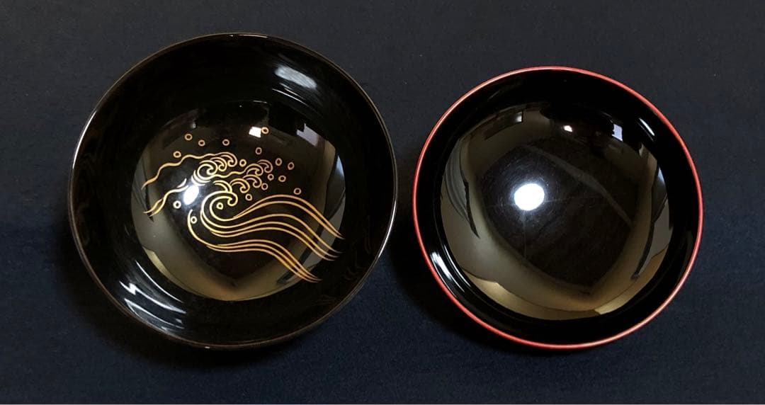 割引❗️《R》日の出椀5客 鶴波蒔絵 吸物椀 木製漆器 時代 251218か1