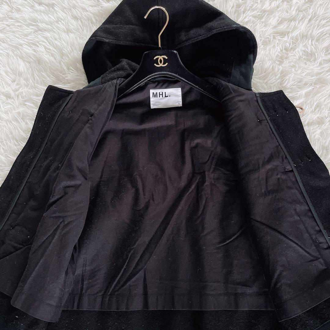 【MHL. 】ダッフルコート ウール メルトン生地 ブラック L サイズ