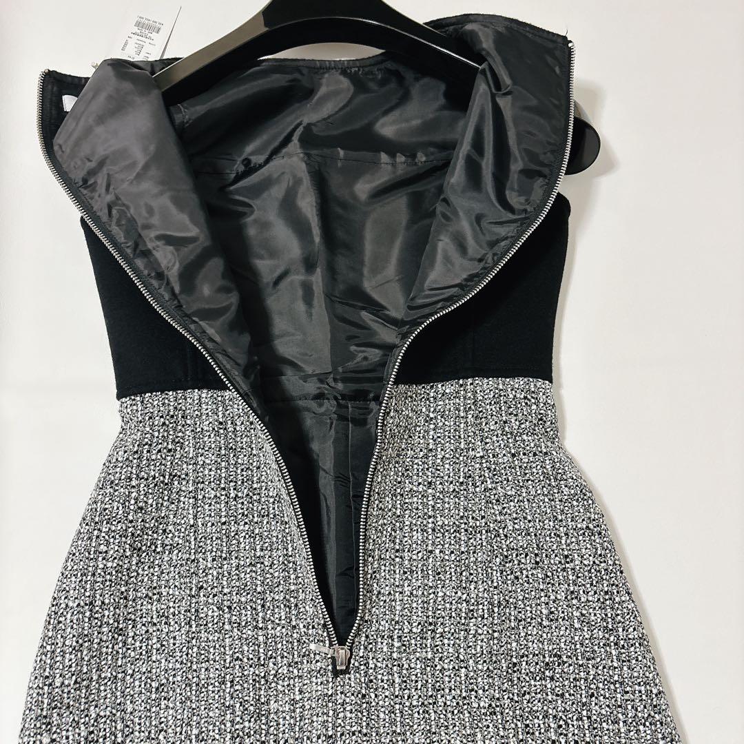 sheller シェリエ　ウールツイードドッキングドレス　黒