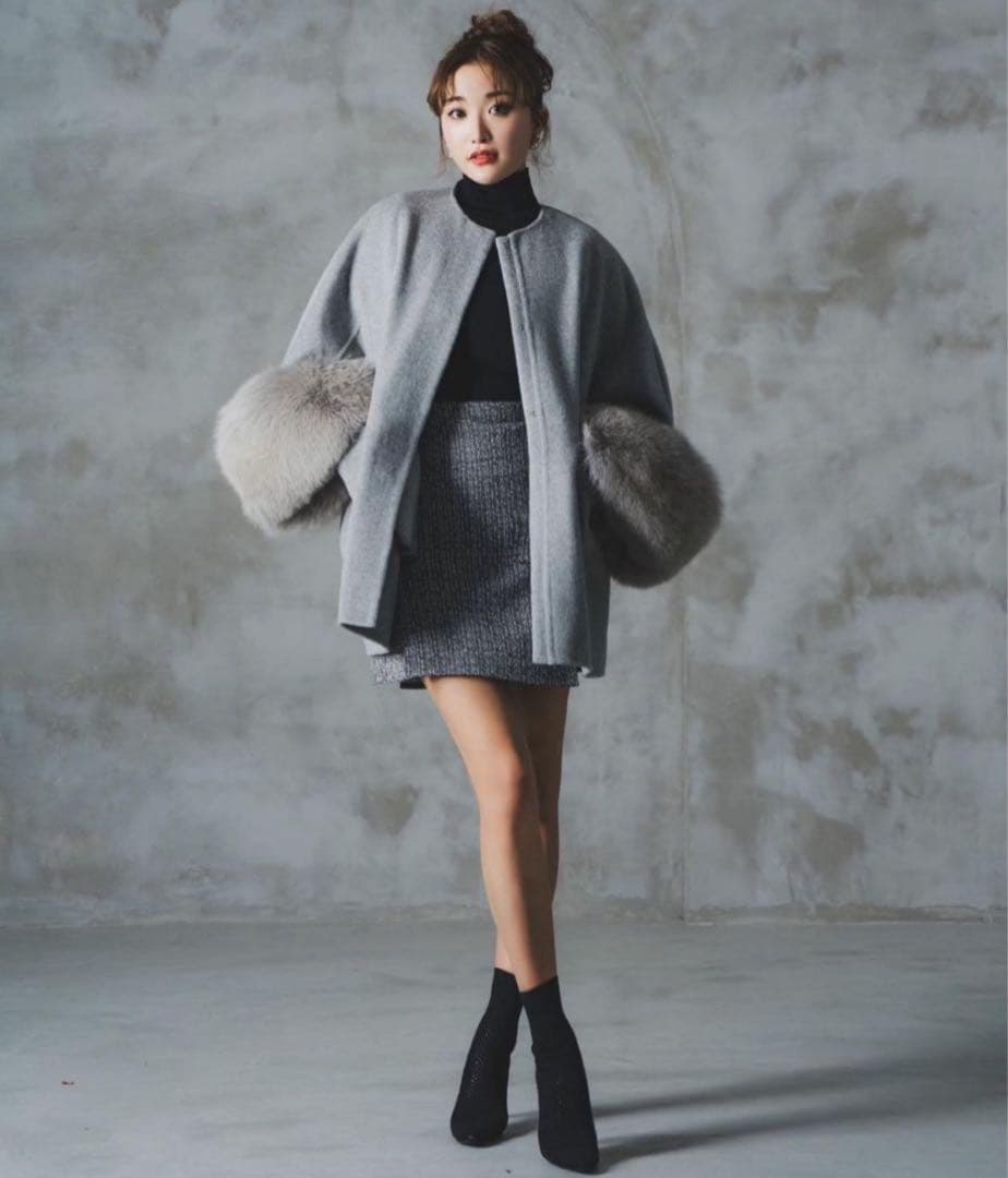 sheller シェリエ　ウールツイードドッキングドレス　黒