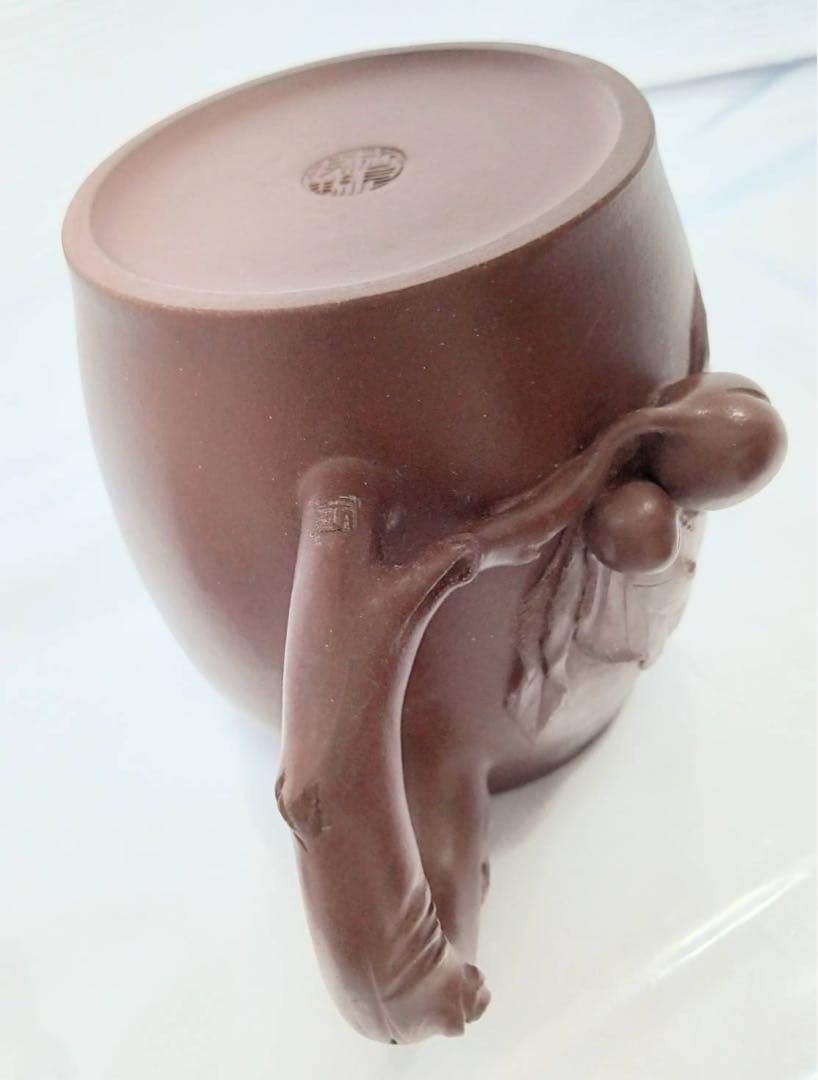 中国 茶器 マグカップ 蓋付き 桃 2客 ペアセット 刻印有 骨董 アンティーク