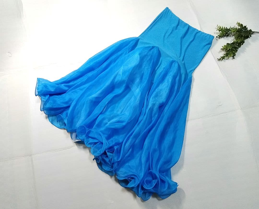 ベリーダンス衣装ブルー オリエンタル アームカバー付M-L水色マーメイドフレアー