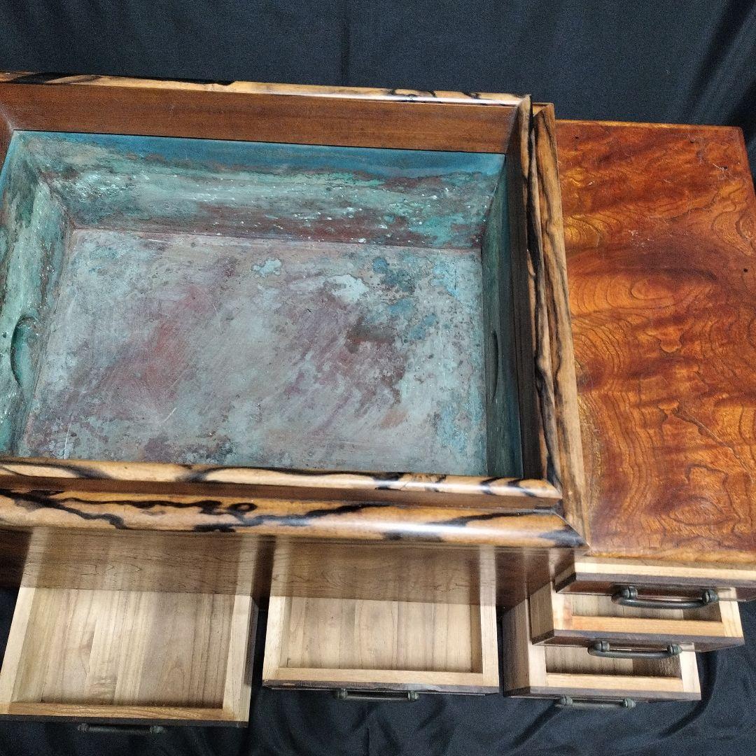 古美術 欅 黒柿 火鉢 蓋付 骨董 古道具