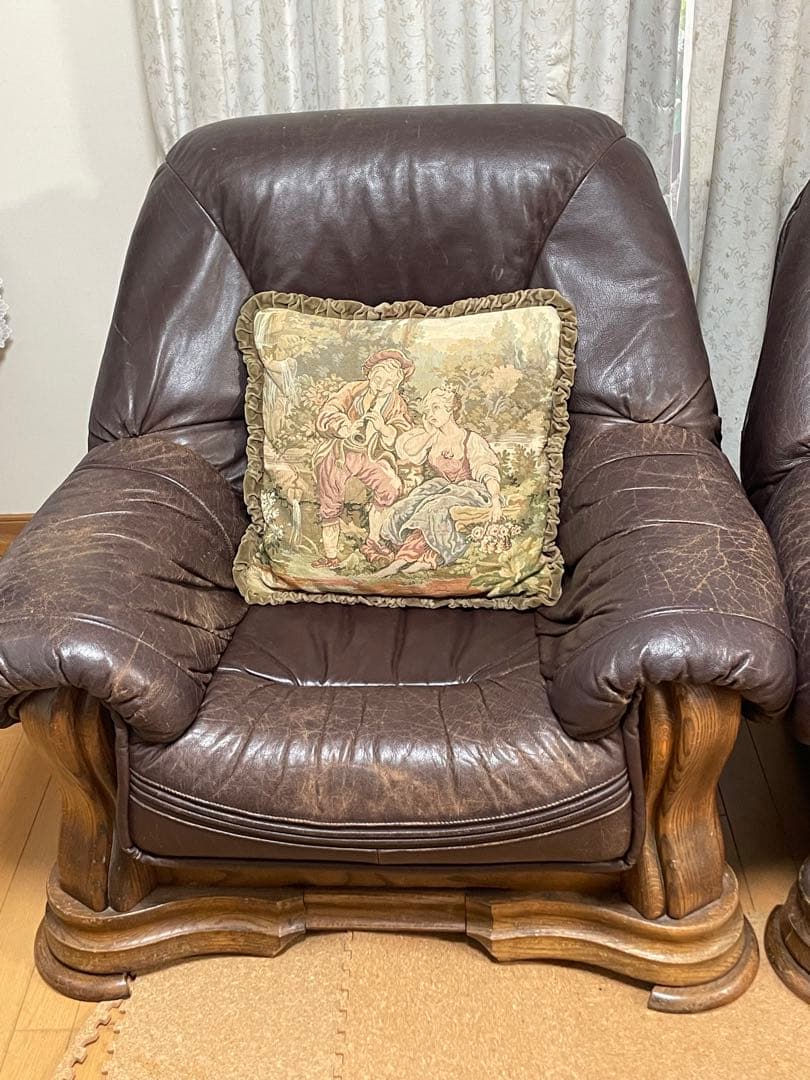 ドイツ製　超高級　革　レザー　無垢材　ソファー　LL