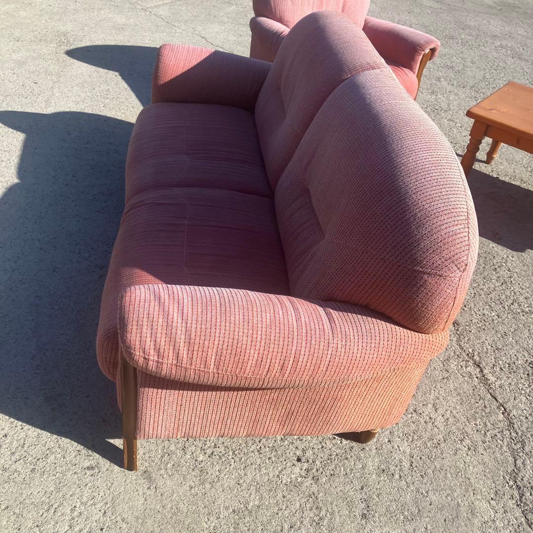 北欧レトロ ミッドセンチュリー 2人掛けソファー アームチェア ピンク 古家具