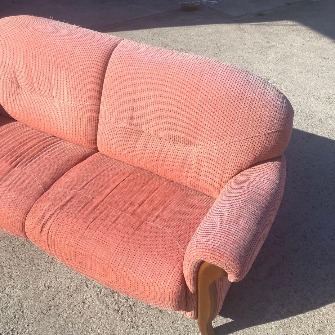 北欧レトロ ミッドセンチュリー 2人掛けソファー アームチェア ピンク 古家具