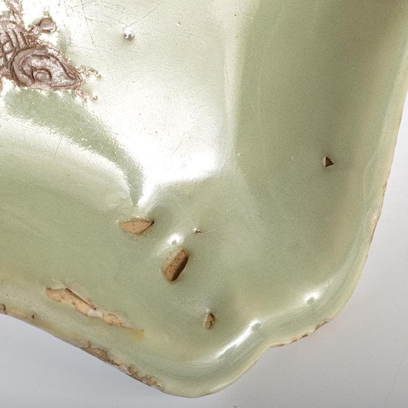 中国　天龍寺青磁　魚文　菓子鉢　時代箱　F　R7016