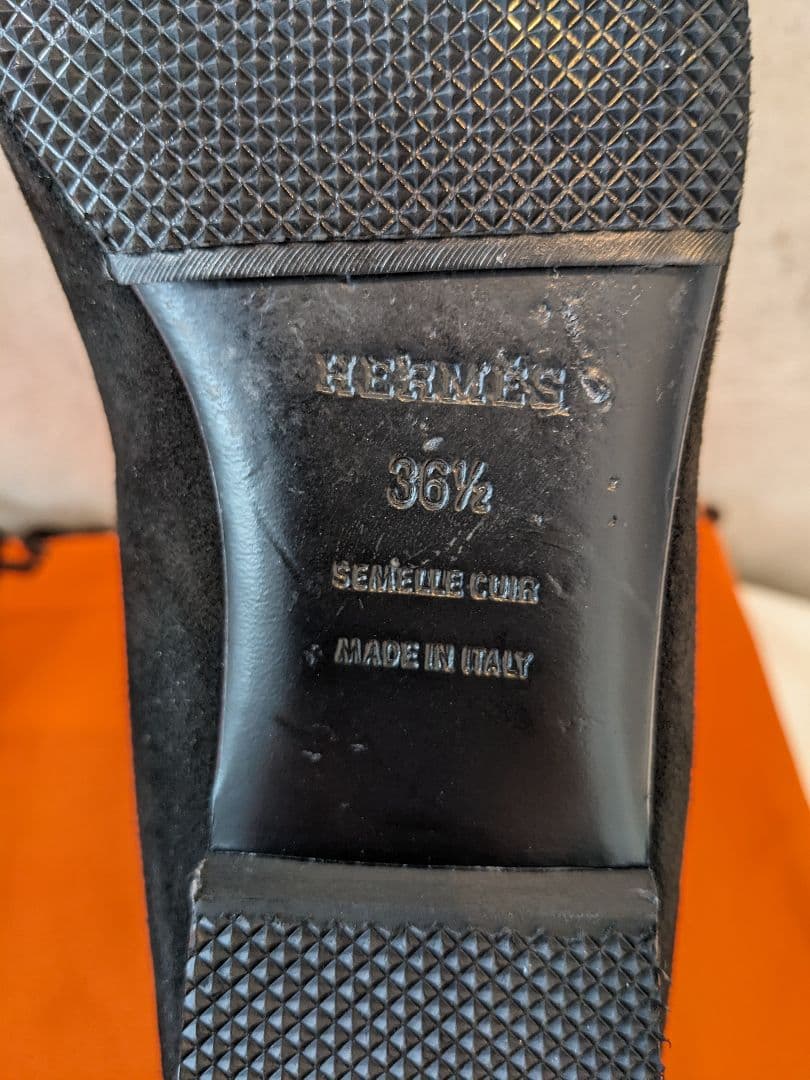 ☆HERMES☆Hロゴの牛革とバックスキン異素材のフラットシューズ黒 362/1