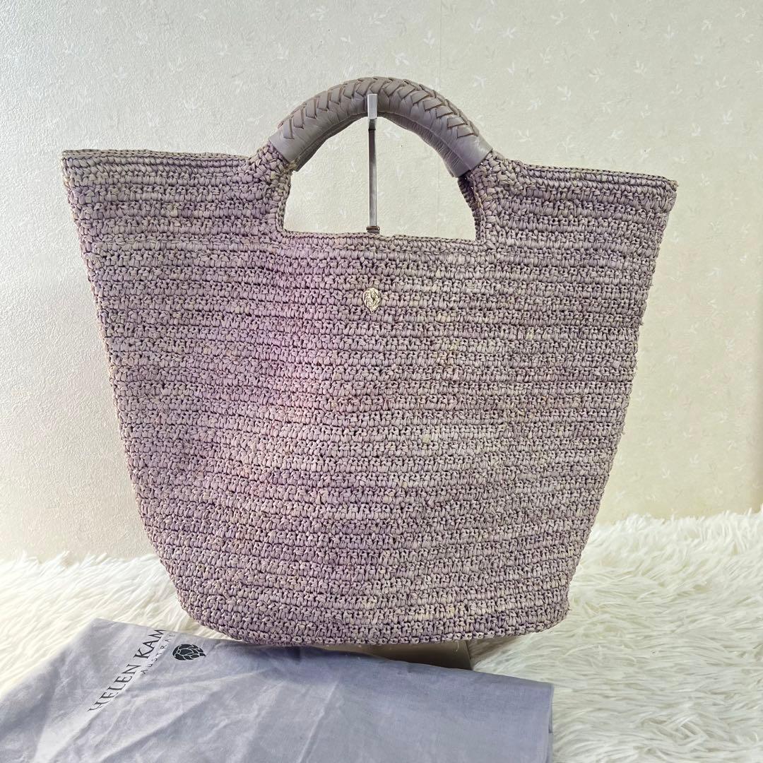 HELEN KAMINSKI ラフィアバッグ カゴバッグ レザーハンドル　グレー