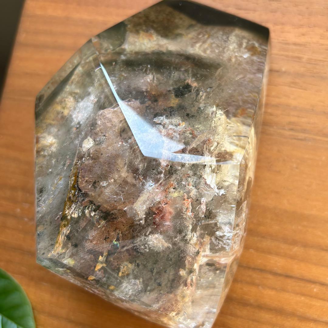 高品質 天然石 水入り流砂 四季ガーデンクォーツ原石置物900g